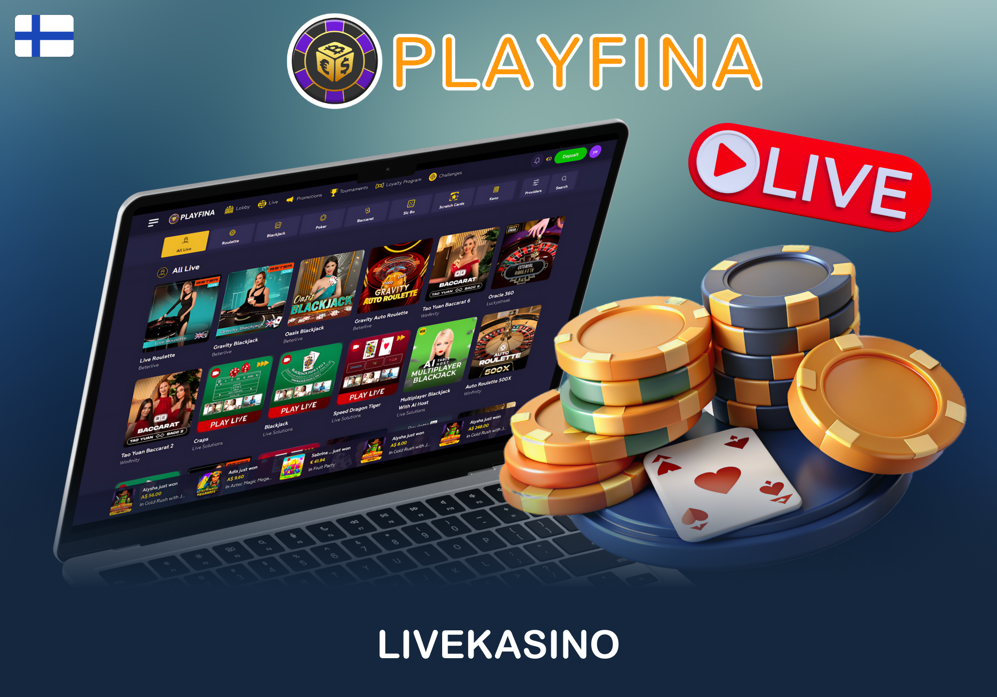 Livekasinopelejä Playfinassa suomalaisille